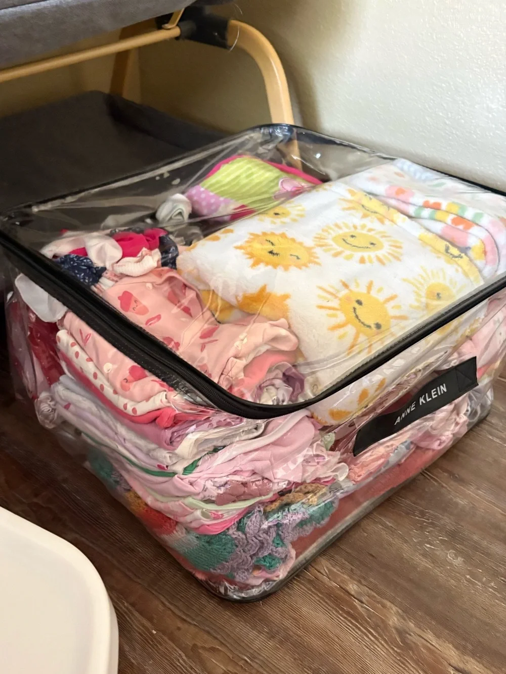 Carter's Clear Foldable Storage Bag with Black Trim and Pink Linens